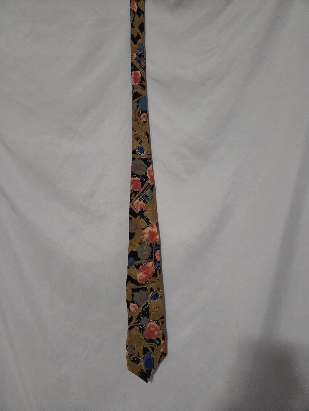 Men's Floral Mustard Tie with Pink and Blue Accents